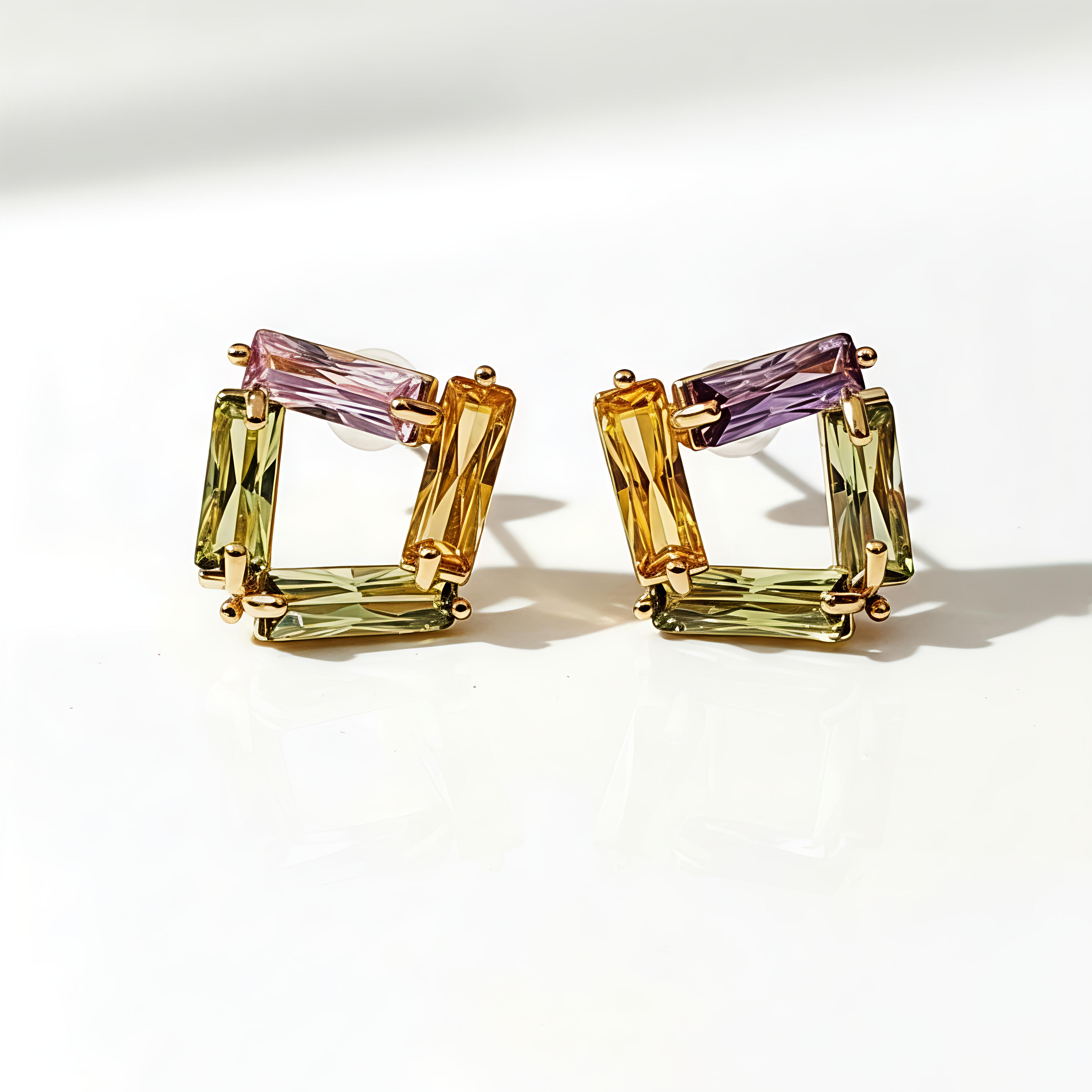 18K Gold Plated in Stainless Steel Fashion small Multicolor Stone Earring