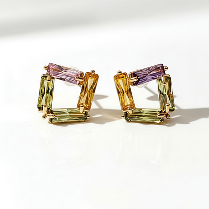 18K Gold Plated in Stainless Steel Fashion small Multicolor Stone Earring