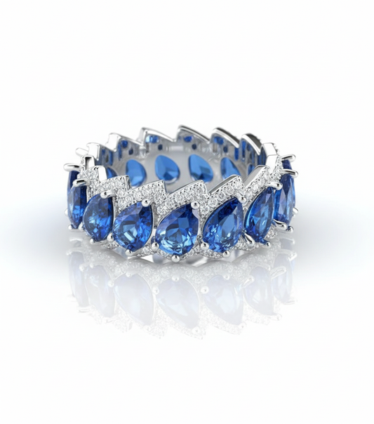 Blue Water Zircon Engagement Ring for Women | Silver Plated Copper Ring