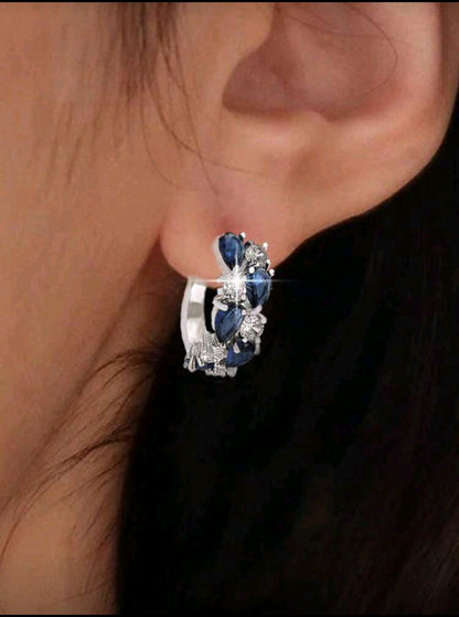 💙Blue Gleam- Blue Cubic Zirconia Hoop Stud Earrings in Copper Alloy