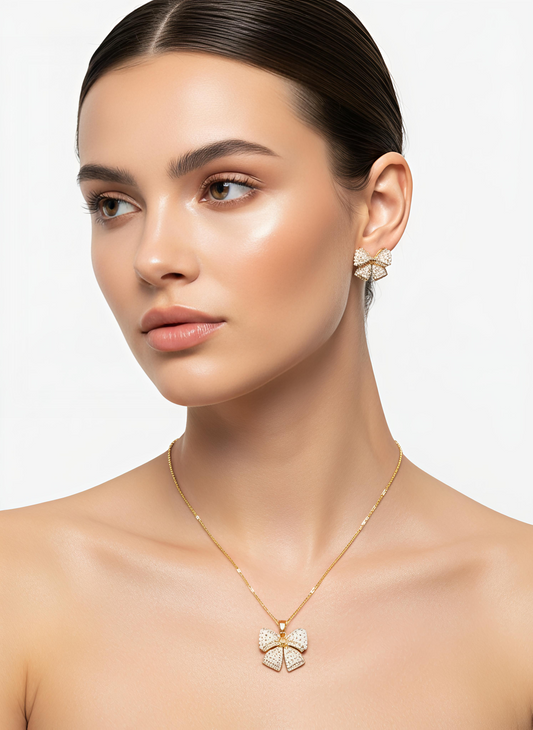 Golden Pearl Bow Pendant Set