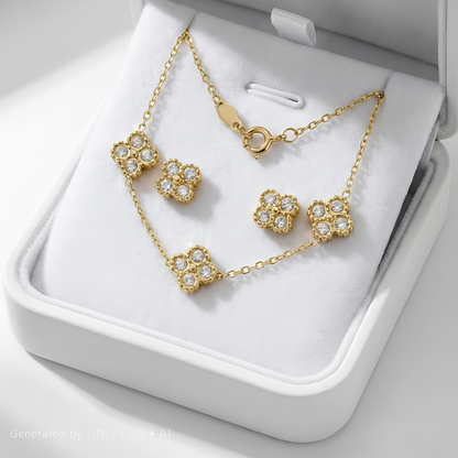 Stainless Steel| Clover Necklace and Earrings Jewelry  Set