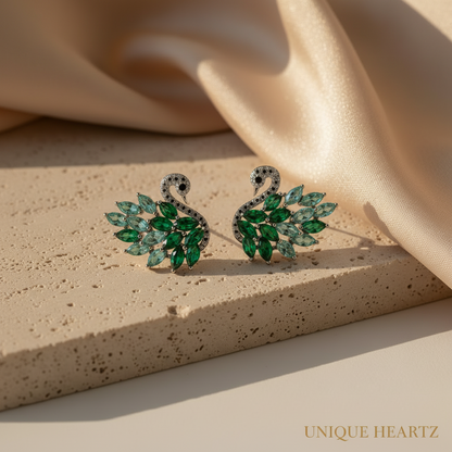 Emerald Swan Stud Earrings