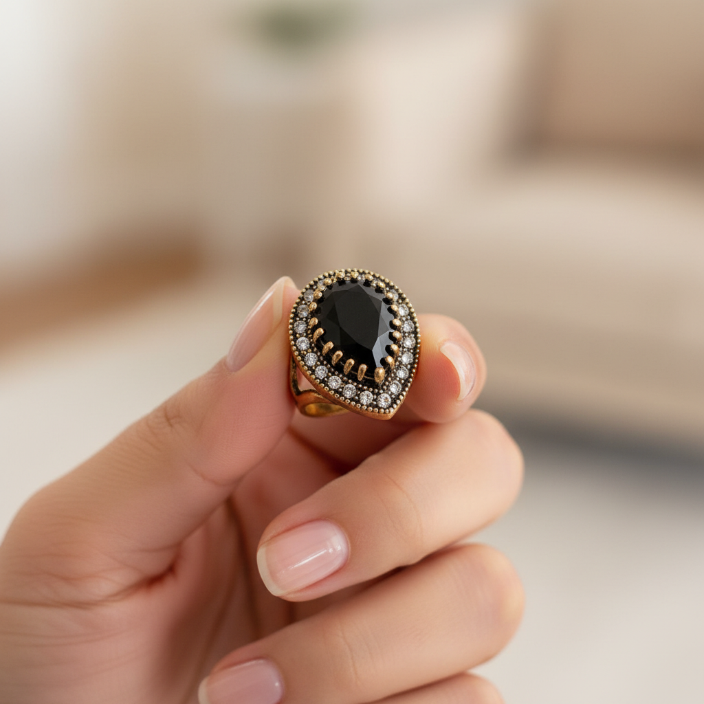 Vintage Black Resin Statement Ring