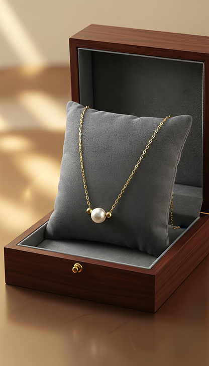 18K Gold-Plated Stainless-Steel Chain- Single Pearl Necklace with Baroque Freshwater Pearl