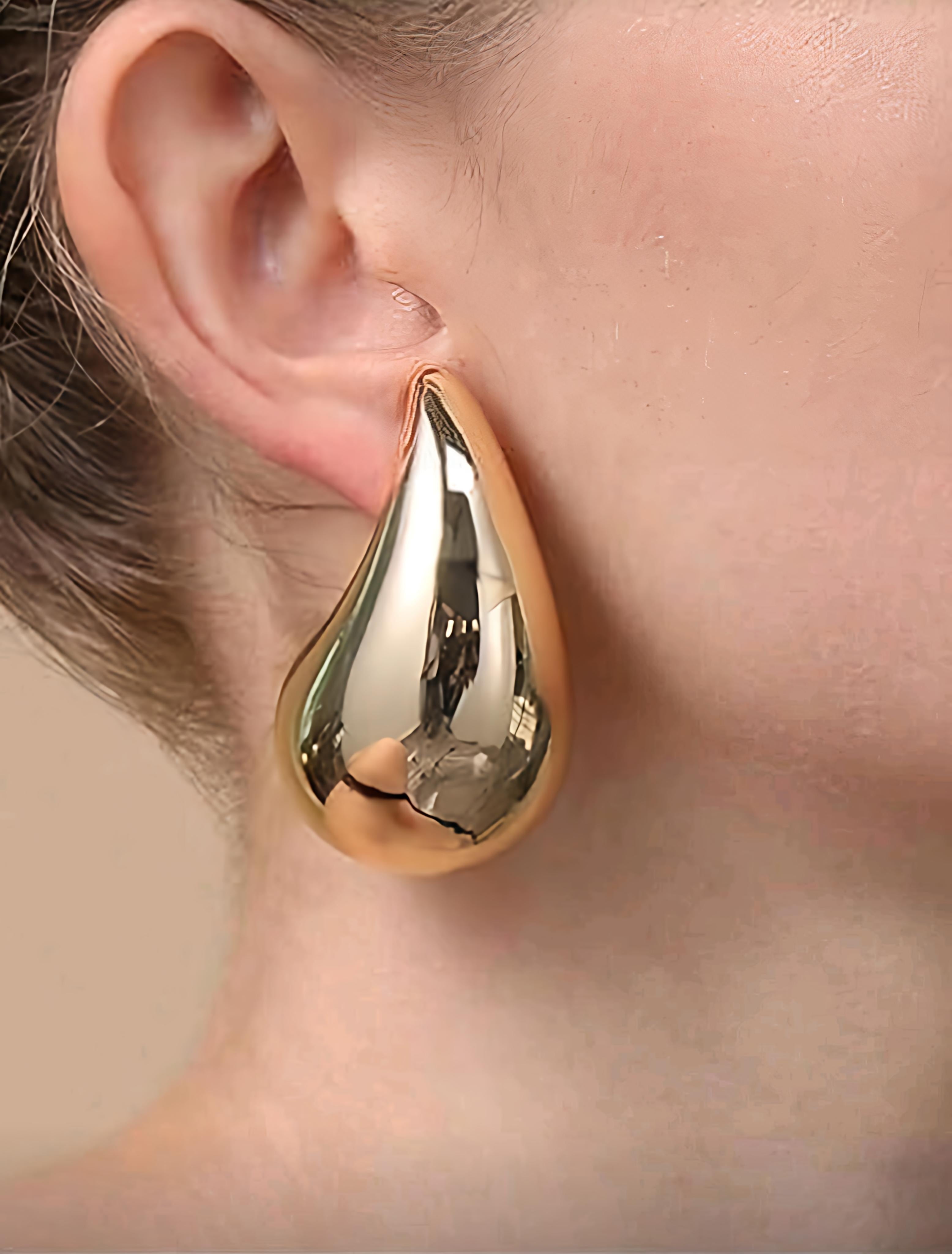 Gold Plated in Stainless Steel - Trending Water Drop Earrings - Big Water Drop Dangle Earrings for Women