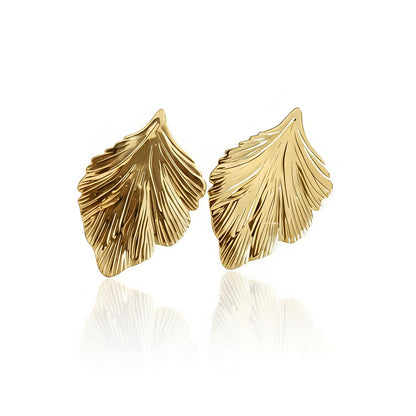 Gold-Plated Stainless-Steel Earrings – Anti Tarnish Leaf Pattern
