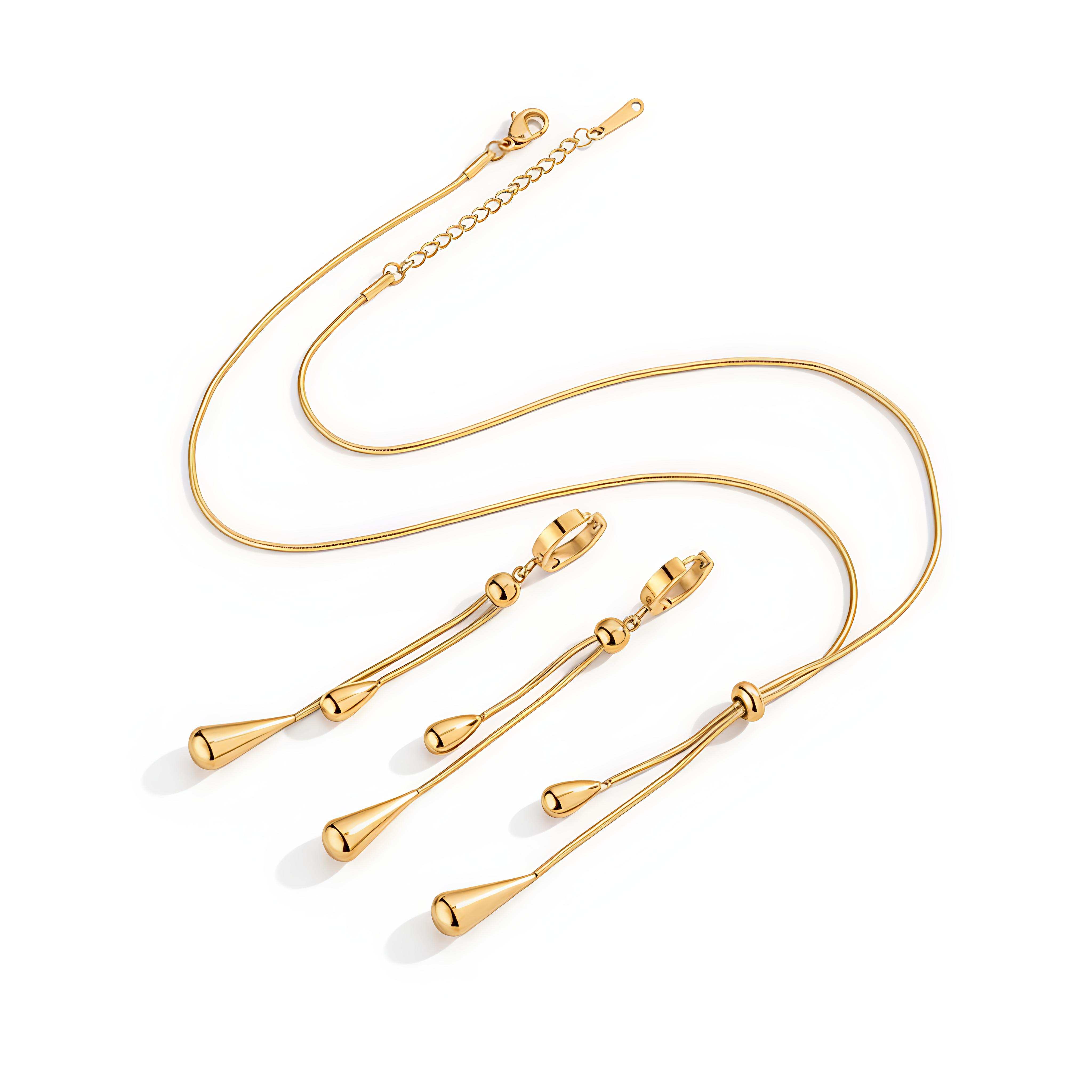 18K Gold Drop Necklace & Earrings | Stainless Steel