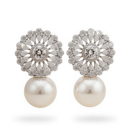 Silver Pearl Earrings🤍Romantic Pearl Studs with Premium Cubic Zirconia Stones