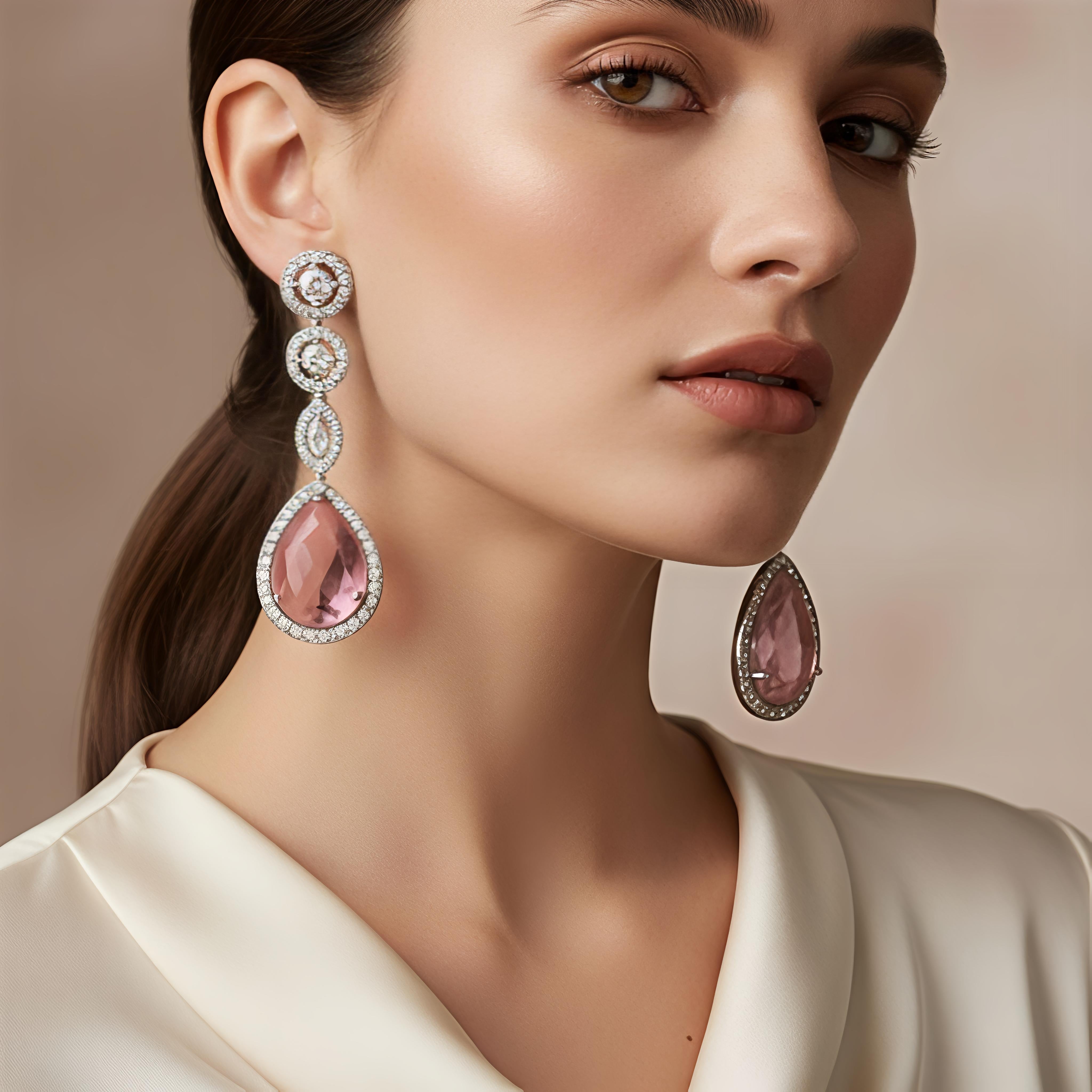 Elegant AD Dangling Earrings with Pink Stone - Blush Elegance Danglers