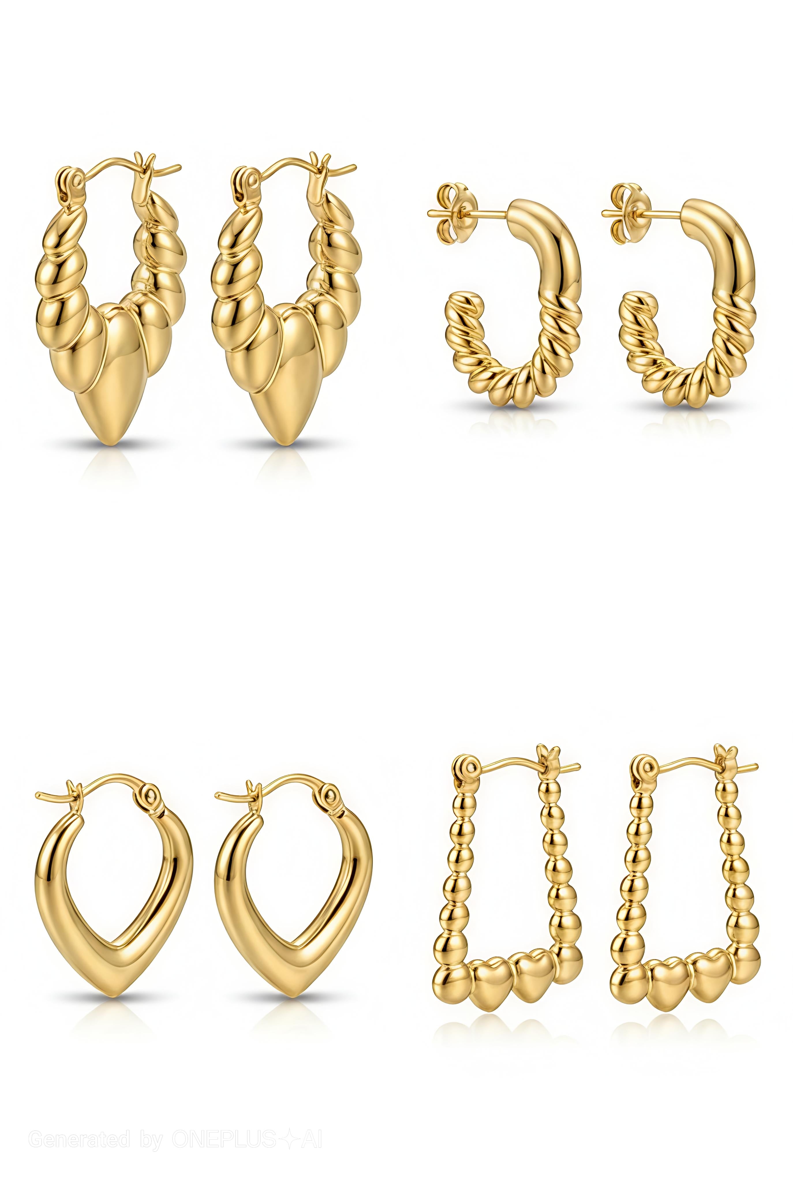 Gold Hoop Earrings Set of 4 | 18K Gold-Plated Stainless-Steel Huggies & Mini Hoops | Everyday Jewelry Combo