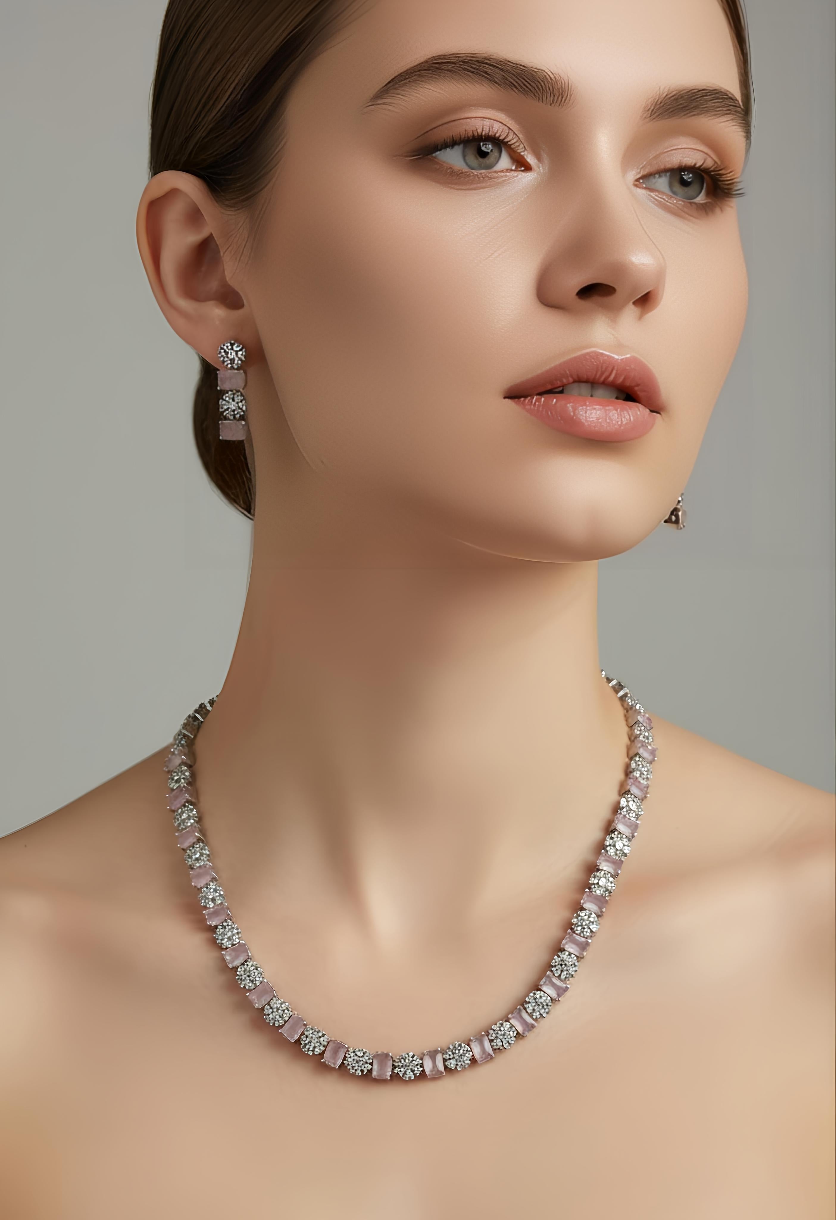 Baby Pink AD Stone Delicate Necklace for Women | Casual & Festive Jewelry