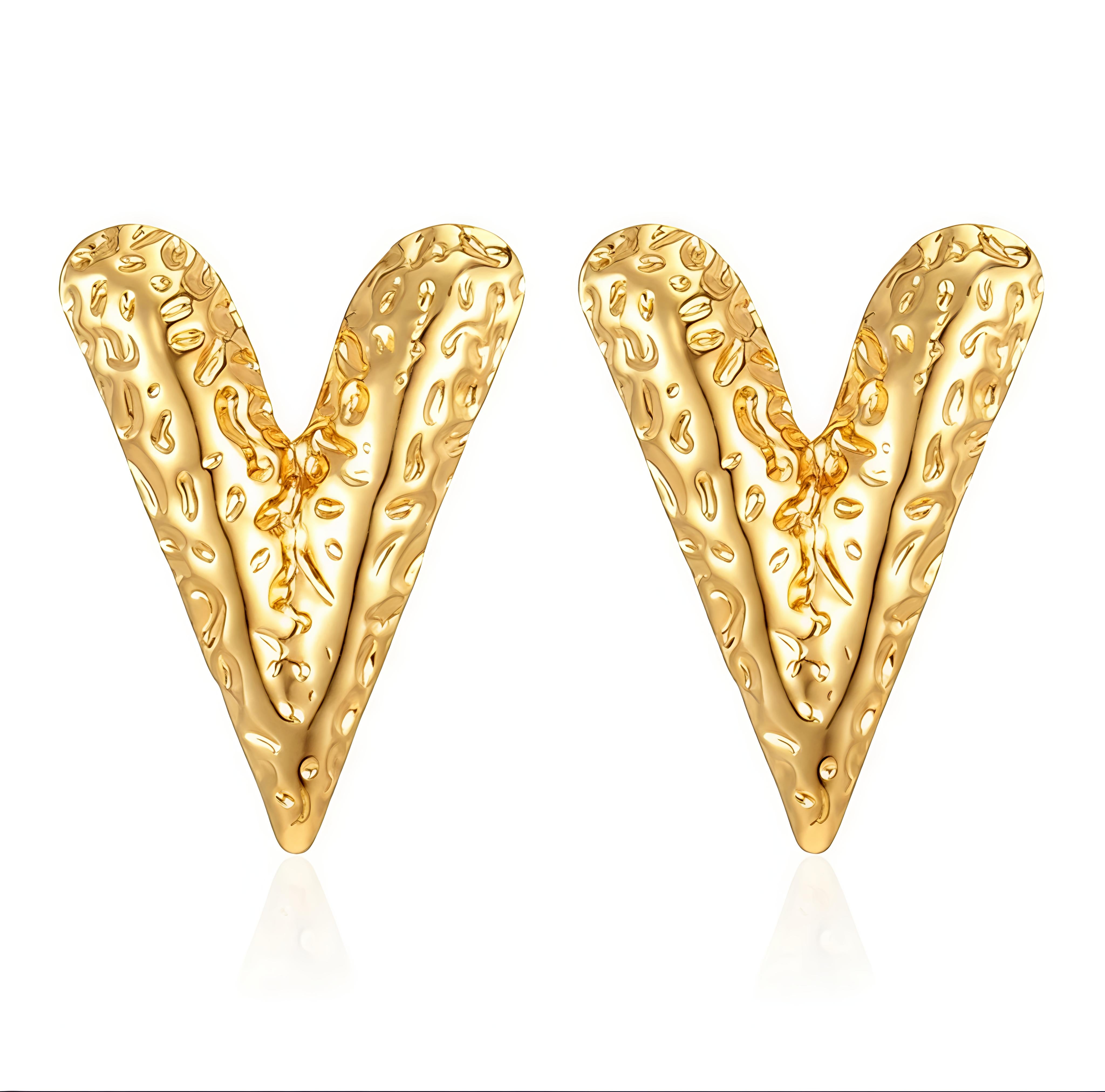 18K Gold Plated in Stainless Steel - Deep Heart Shape Sharp Statement Earring