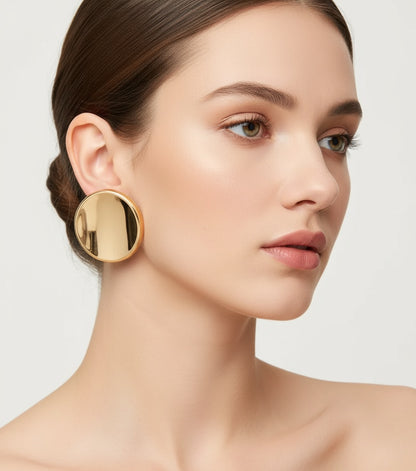 Bold in Gold – Minimalist Large Smooth Oval Concave Stud Earrings