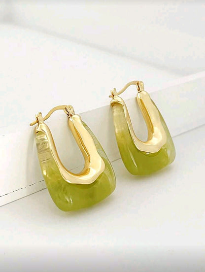 💚Resin Hoops - Elegant Green Designer Hoops in Zinc Alloy