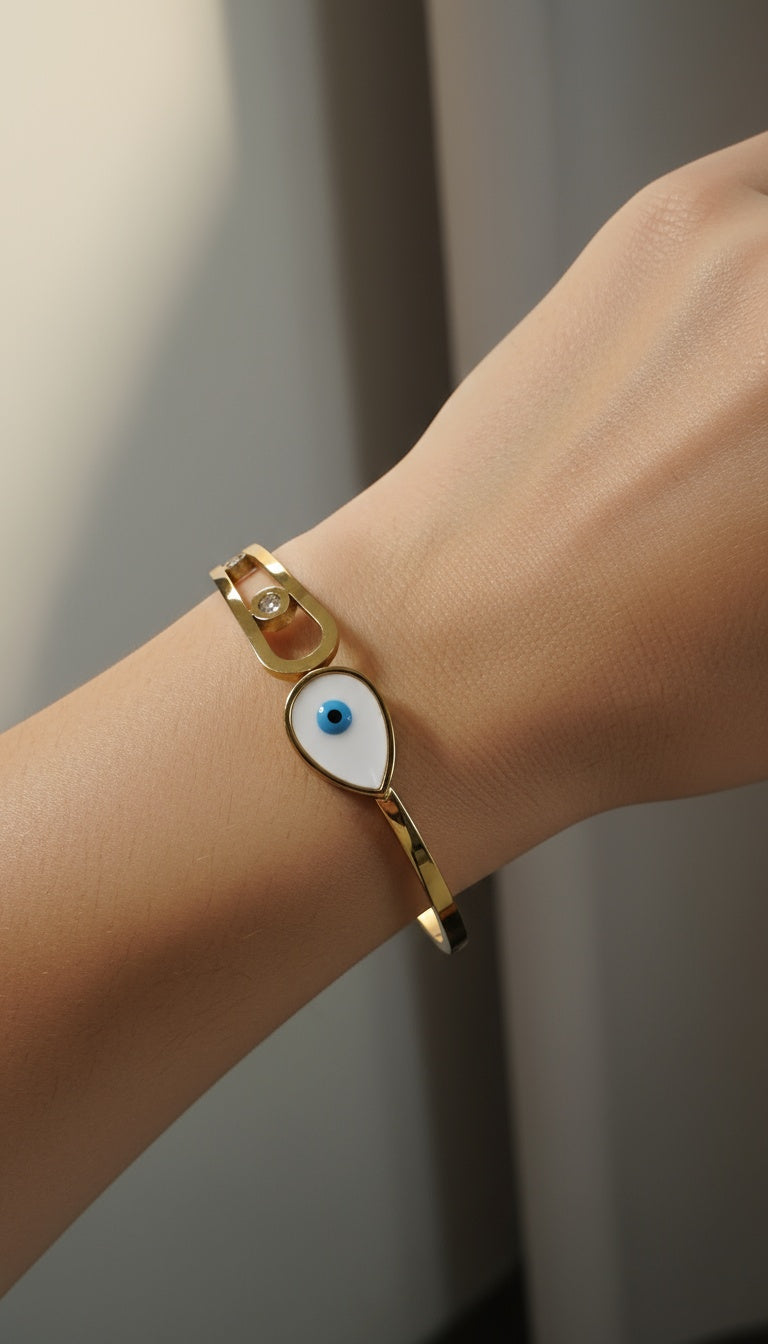 Classic Evil Eye Gold-Plated Stainless-Steel Bangle