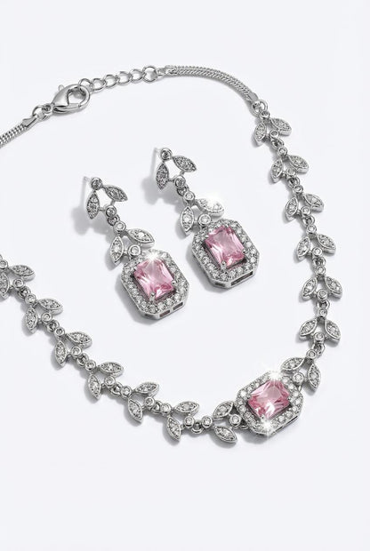 Choker Style AD Stone Necklace for Women | Elegant Silver Finish - Blush Pink 🩷
