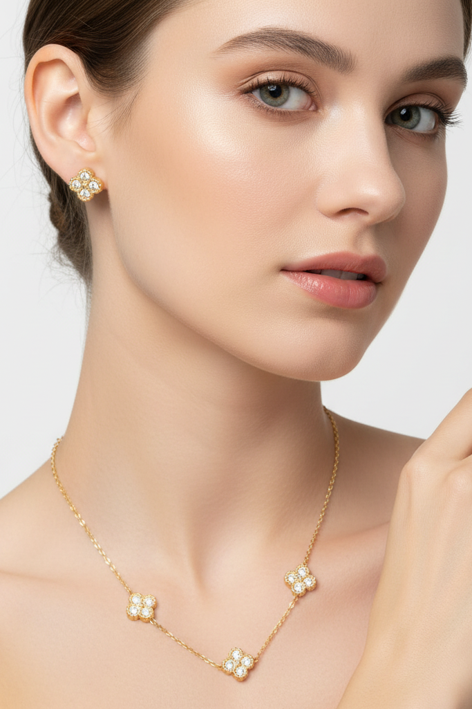 Stainless Steel| Clover Necklace and Earrings Jewelry  Set