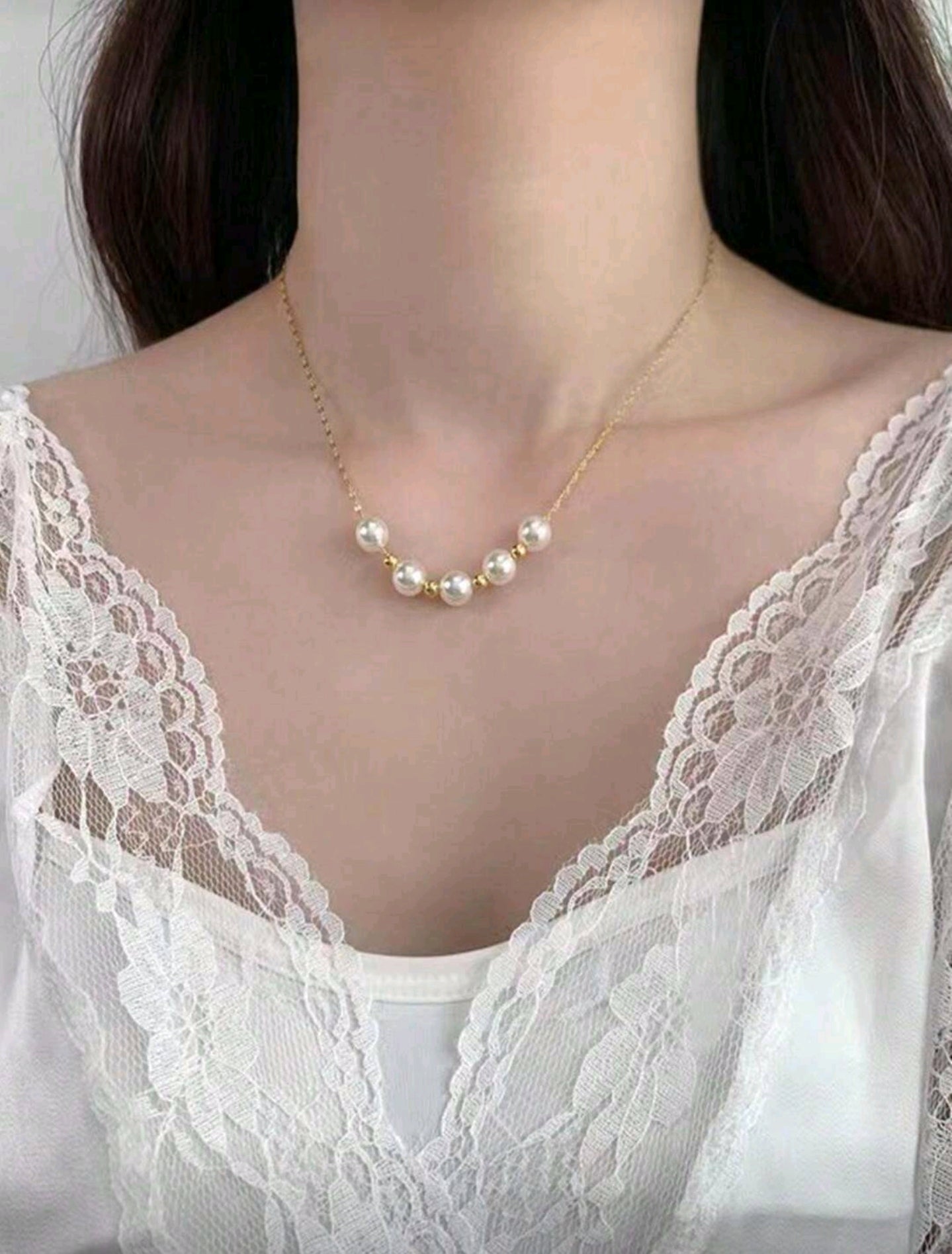 Golden Thread Pearl Necklace & Twirled Pearl Hoop Set