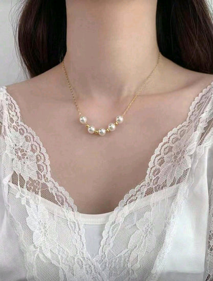 Golden Thread Pearl Necklace & Twirled Pearl Hoop Set