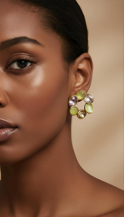 18K Gold Plated Stainless Steel Retro Stud Earrings - In Multicolor