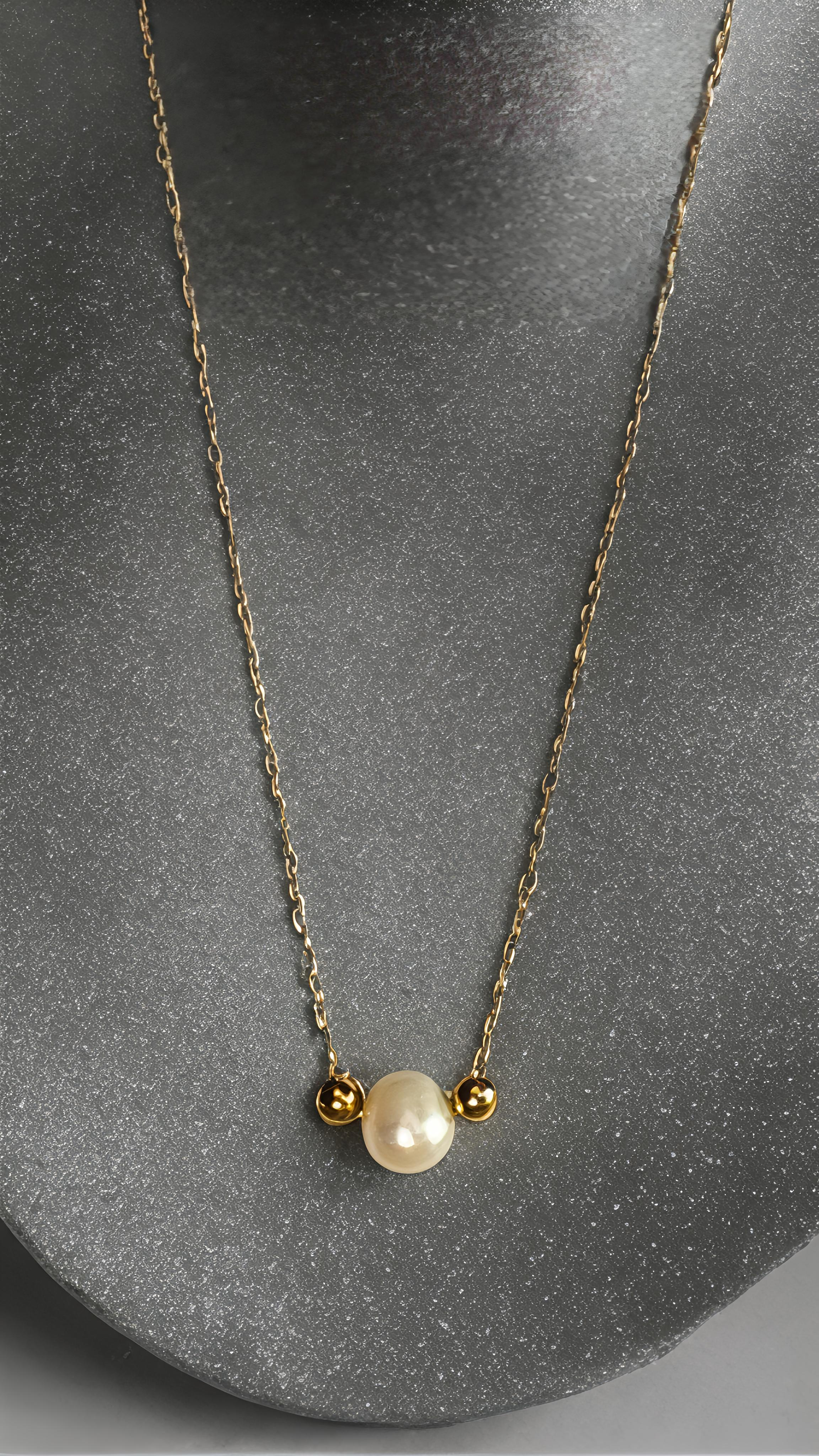 18K Gold-Plated Stainless-Steel Chain- Single Pearl Necklace with Baroque Freshwater Pearl