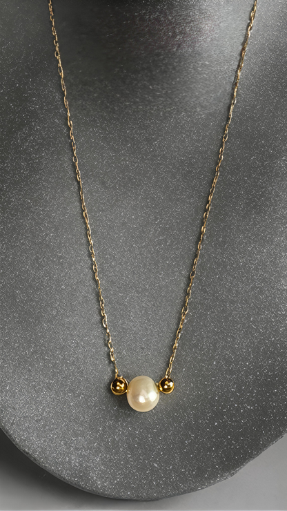 18K Gold-Plated Stainless-Steel Chain- Single Pearl Necklace with Baroque Freshwater Pearl