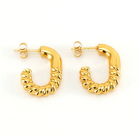 18K Gold-Plated Stainless-Steel Spiral Hoop Earrings U for Women
