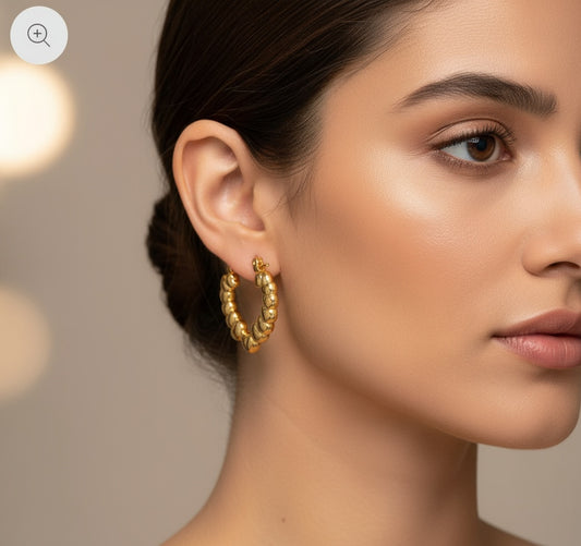 Stainless Steel Heart Beads Hoop Earrings - Simple 18K Gold-Plated Stainless Steel Heart Beaded Hoop Earrings