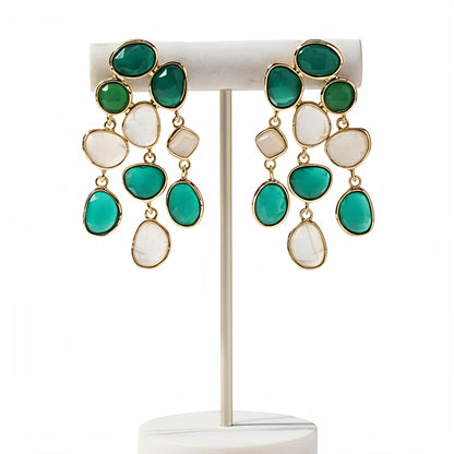 💚🤍Elegant Glow Drop | Green & White Minimalist Punk-Inspired Pendant Earrings