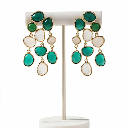 💚🤍Elegant Glow Drop | Green & White Minimalist Punk-Inspired Pendant Earrings