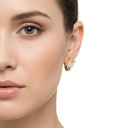 Gold Pleated in Alloy - Mini Crown Hoop Earrings Minimalist Everyday look