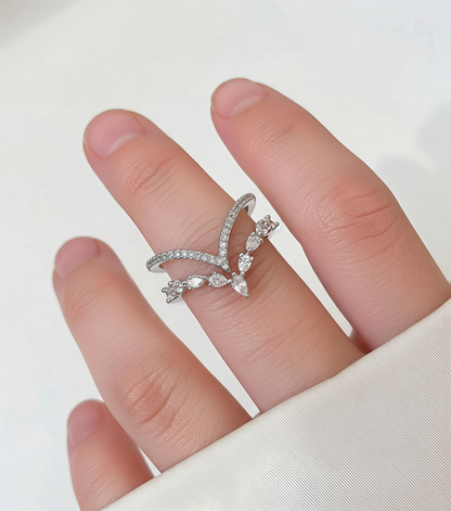 Crown Shape Cubic Zirconia Ring for Women | Adjustable Silver Ring