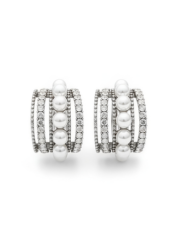 Cassee Hoop | Sterling Silver Pearl Decor Hoop Earrings with Cubic Zirconia