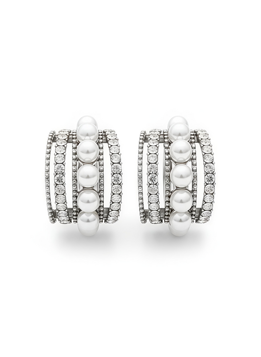 Cassee Hoop | Sterling Silver Pearl Decor Hoop Earrings with Cubic Zirconia