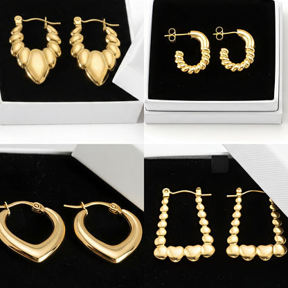 Gold Hoop Earrings Set of 4 | 18K Gold-Plated Stainless-Steel Huggies & Mini Hoops | Everyday Jewelry Combo