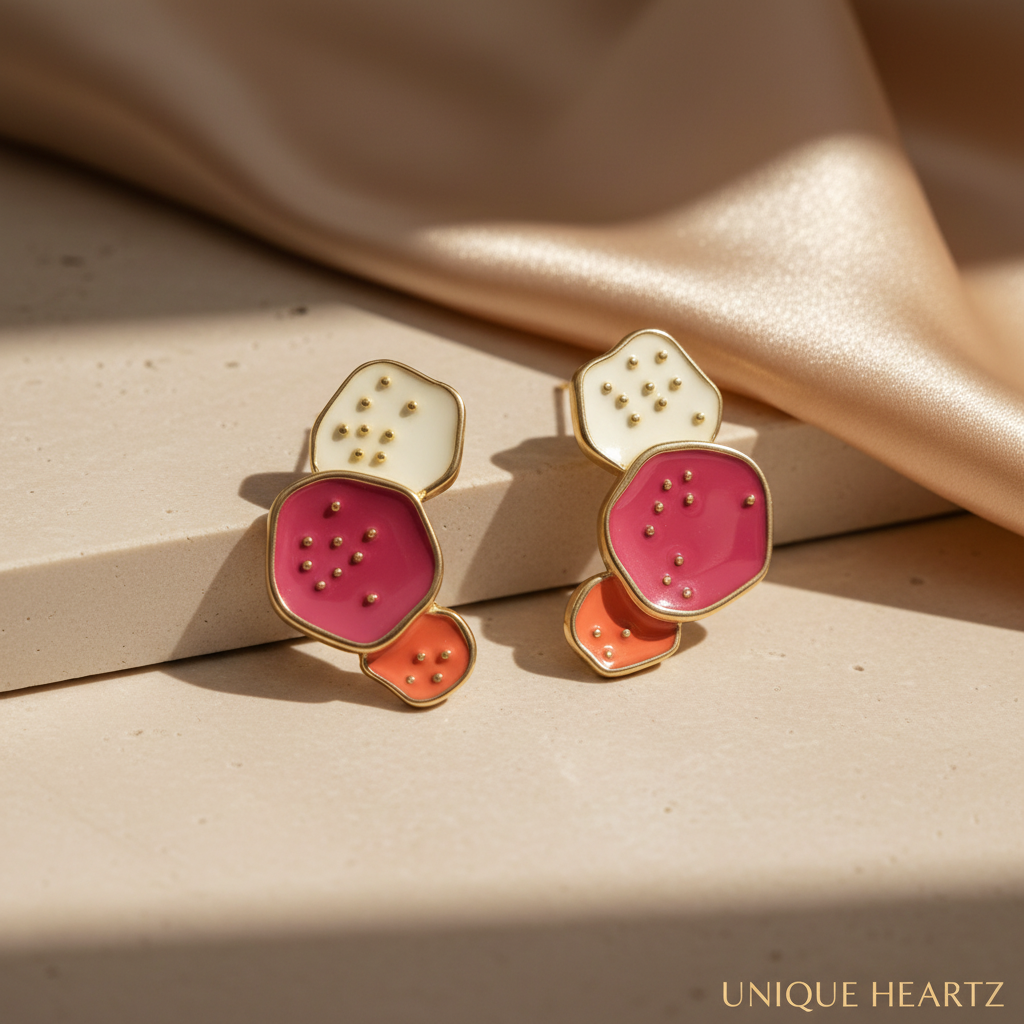 Gold-Plated Enamel Earrings Set of 3 | Stainless Steel Trendy Combo | Anniversary Special Jewelry Set
