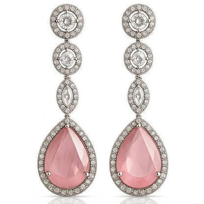 Elegant AD Dangling Earrings with Pink Stone - Blush Elegance Danglers