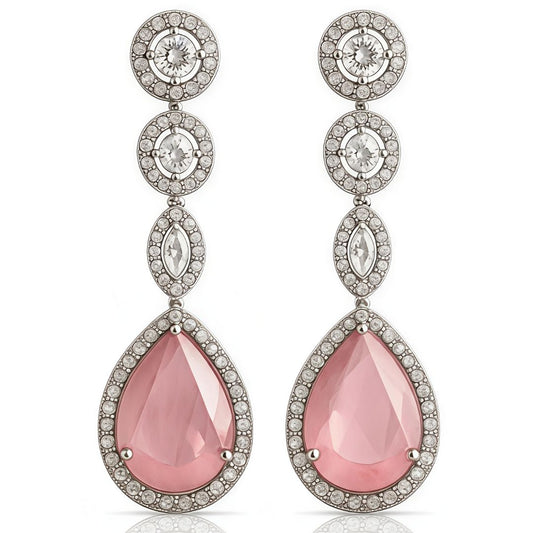 Elegant AD Dangling Earrings with Pink Stone - Blush Elegance Danglers