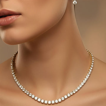 Single Solitaire Necklace and Earring Set - In Premium Golden Plating