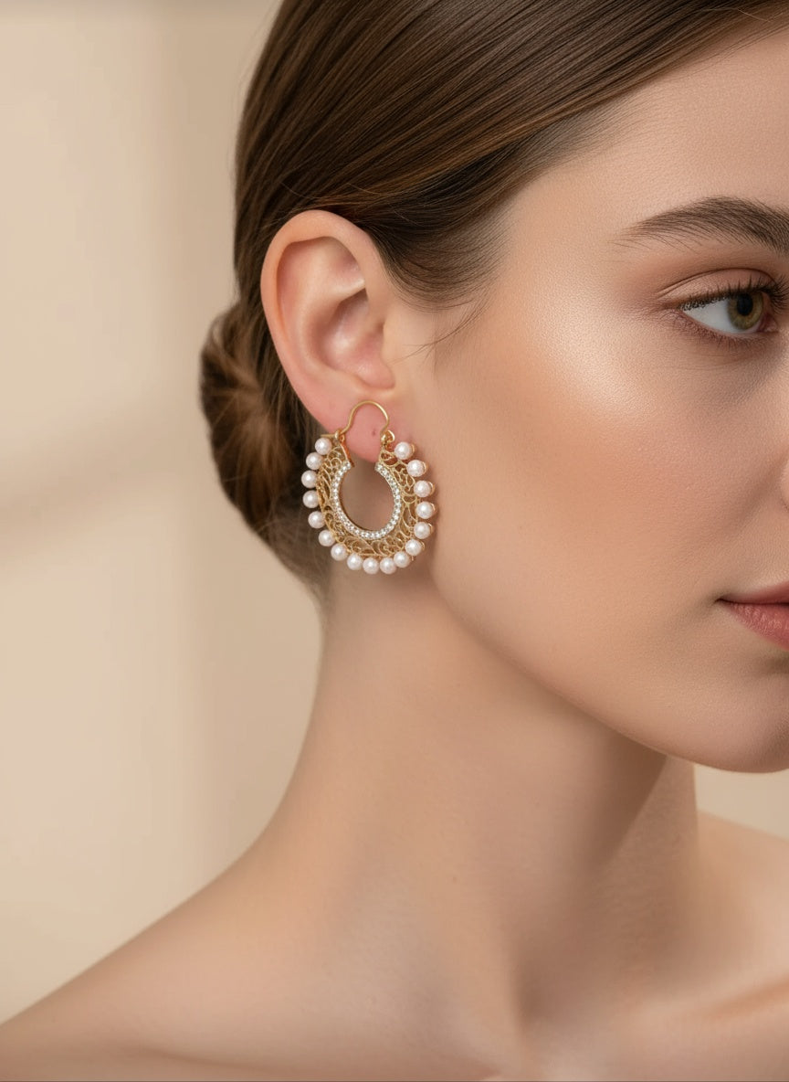 💫Tier Twist -Pearl & Rhinestone Decor Hoop Earrings with Ethnic Charm