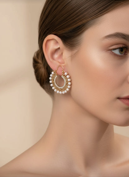 💫Tier Twist -Pearl & Rhinestone Decor Hoop Earrings with Ethnic Charm
