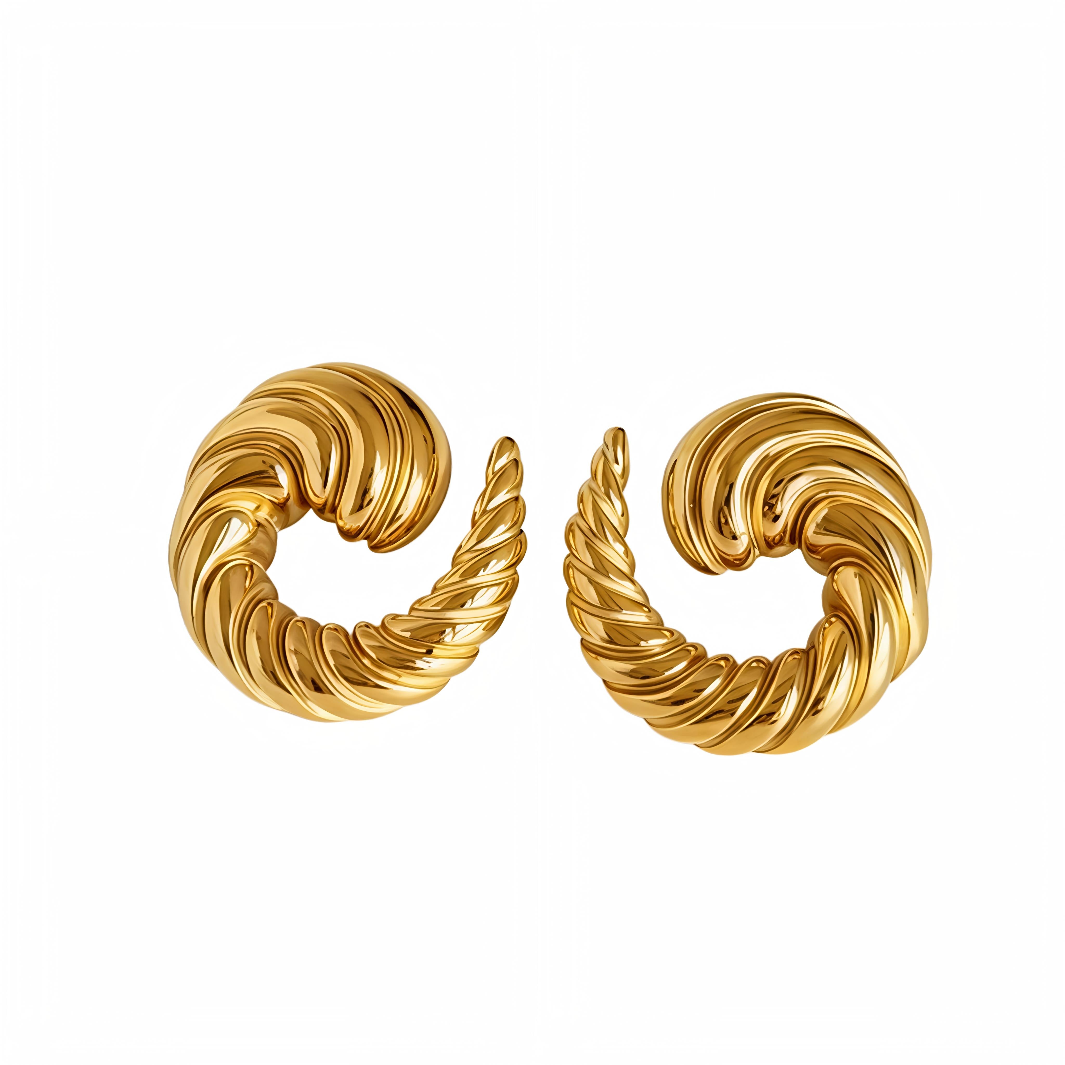 18K Gold-Plated Stainless-Steel Round Vintage Style Earrings