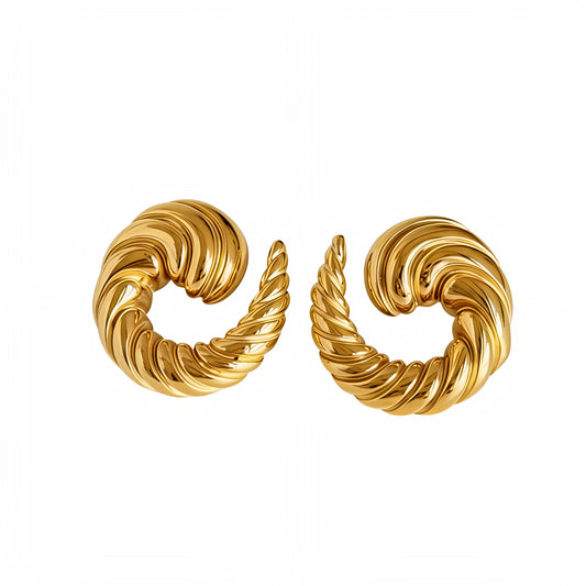18K Gold-Plated Stainless-Steel Round Vintage Style Earrings