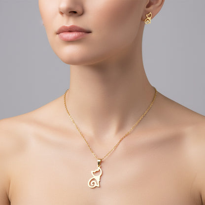 Luxury Cat Silhouette Jewelry Set – Non-Tarnish, Waterproof 18K PVD Gold Plated Stainless Steel