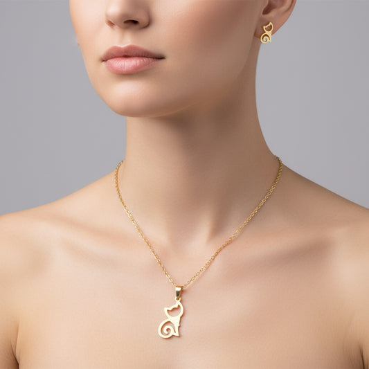 Luxury Cat Silhouette Jewelry Set – Non-Tarnish, Waterproof 18K PVD Gold Plated Stainless Steel