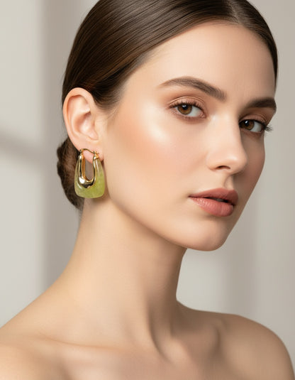 💚Resin Hoops - Elegant Green Designer Hoops in Zinc Alloy