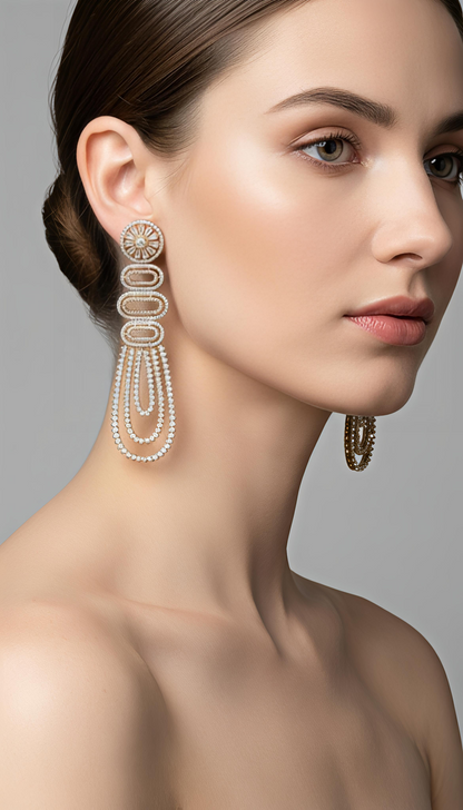 Long Golden Stone Dangling Earrings for Women | Party & Wedding Jewelry