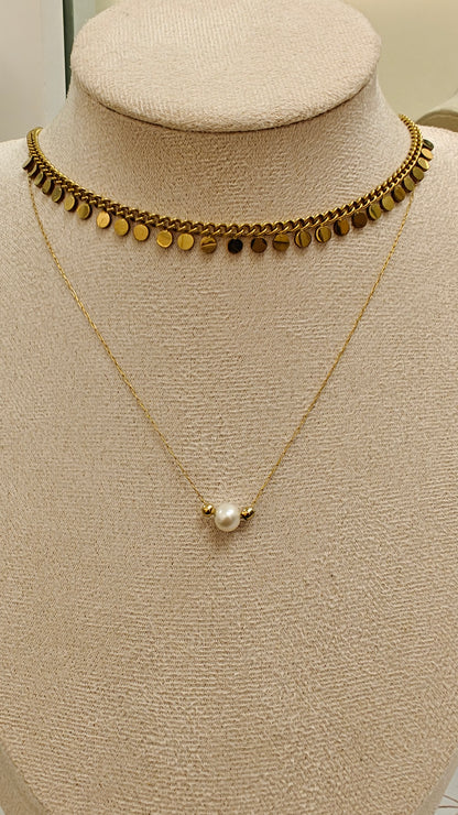 Minimal Gold-Plated Pearl Necklace Set | Modern Stainless-Steel Jewelry | Combo - 2 Necklaces