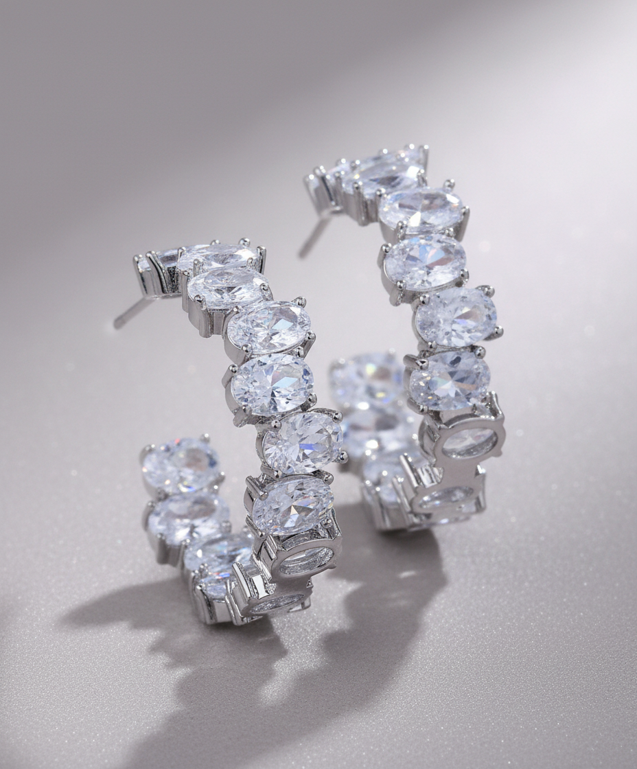 Classic Silver Cubic Zirconia Hoop Earrings for Women | Everyday Luxury Jewelry